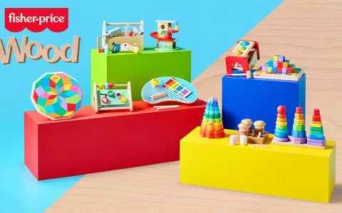 Nová kolekce dřevěných hraček Fisher-Price je barevná a zábavná.
