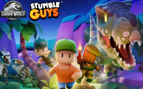Stumble Guys spojuje Jurský svět se svátečním kouzlem.