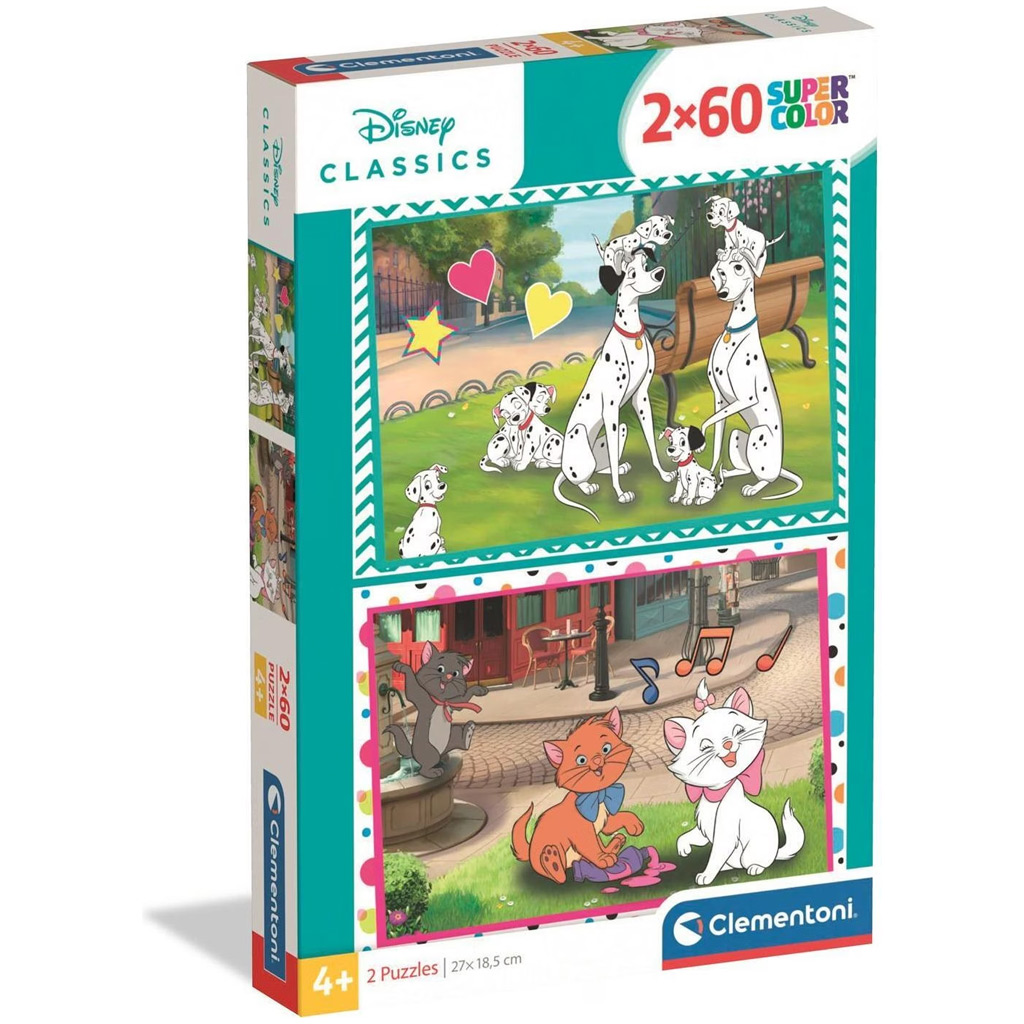 Disney Klasiky 101 dalmatinů a Aristokočky 2×60 dílků Supercolor puzzle - Clementoni