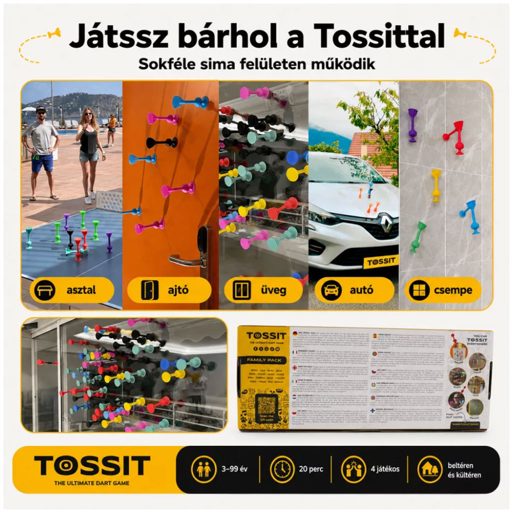 Tossit Family Pack – Růžová, Fialová, Modrá, Žlutá terčová hra s přísavkami obrázek 5