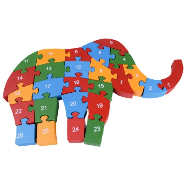 ABC - 123 sloní dřevěné vzdělávací puzzle obrázek 2