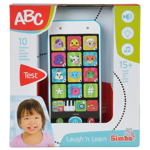 ABC chytrý telefon v bílo-modré barvě se světlem a zvukem 13 cm - Simba Toys obrázek 2