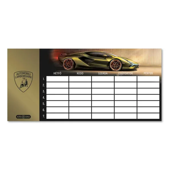 Ars Una: Lamborghini zlaté barvy, jednolistý, oboustranný rozvrh hodin obrázek 1