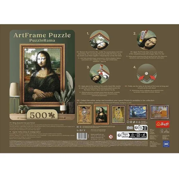 ArtFrame: Leonardo Da Vinci - Mona Lisa 500dílné puzzle s rámečkem - Trefl obrázek 3