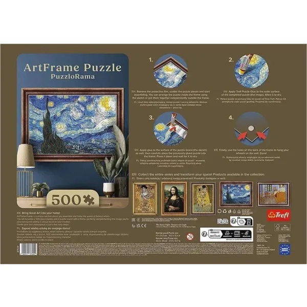 ArtFrame: Van Gogh – Hvězdná noc 500dílné puzzle s rámečkem – Trefl obrázek 3