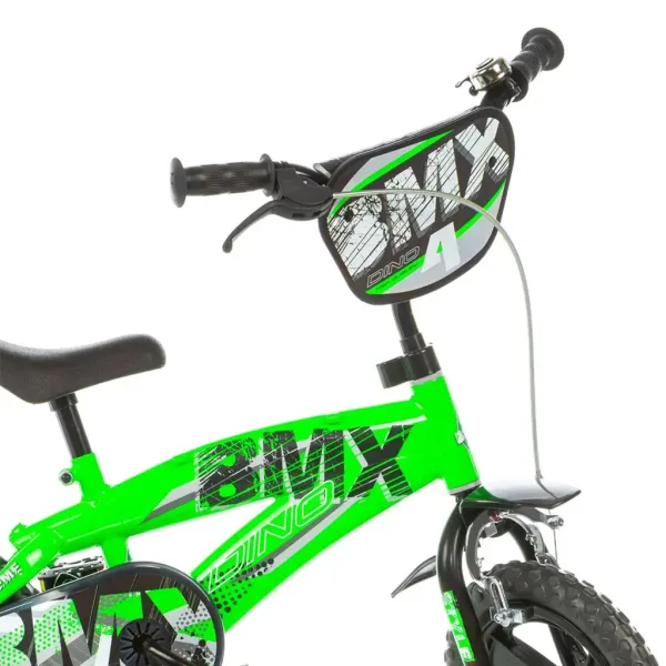 BMX 12” dětské kolo s postranními kolečky v zeleno-černé barvě – kolo Dino Bikes obrázek 3