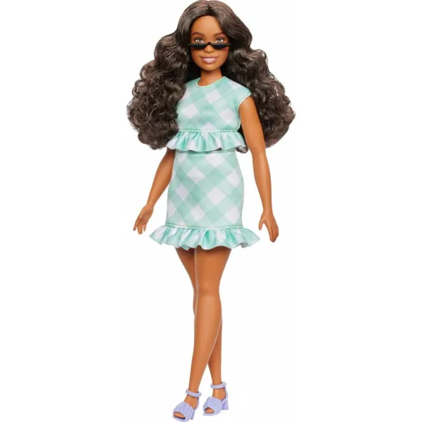 Barbie: Fashionista stylová panenka v zeleno-bílých kostkovaných šatech – Mattel obrázek 2