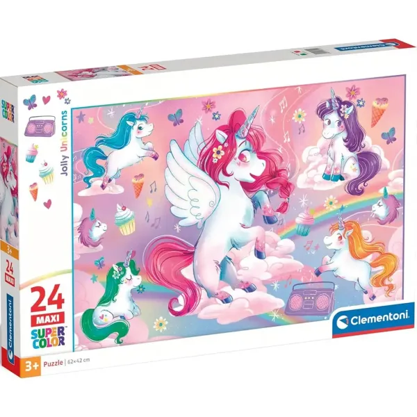 Barevní jednorožci 24 ks maxi supercolor puzzle - Clementoni obrázek 1