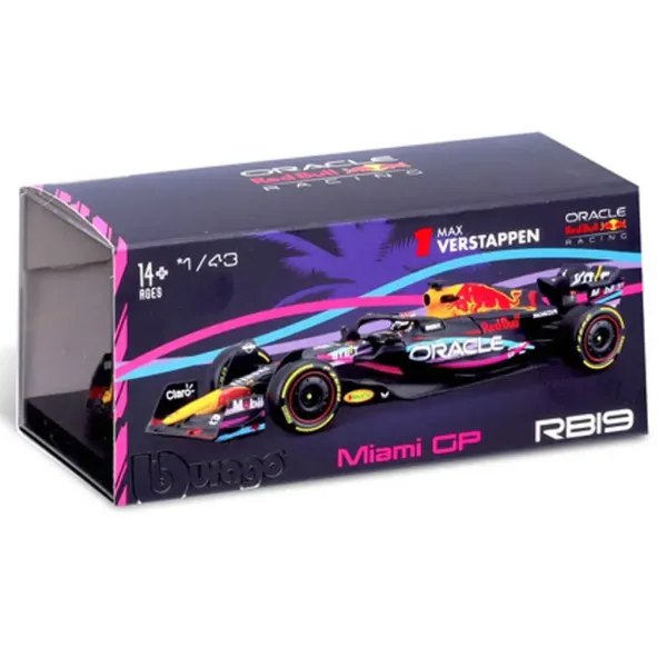 Bburago: Red Bull RB19 F1 závodní auto kovový model 1/43 (Max Verstappen #1, Miami GP speciální edice, s helmou) obrázek 4