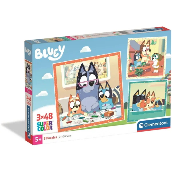 Bluey Super Color puzzle 3×48 dílků - Clementoni obrázek 1
