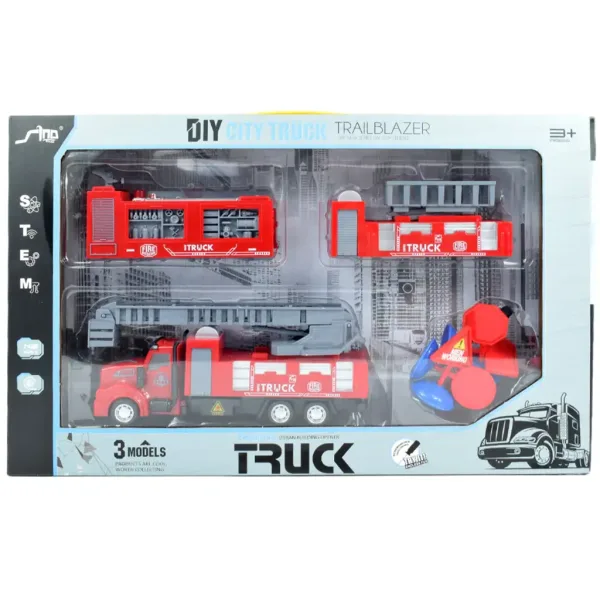 City Truck: Přestavitelný hasičský nákladní vůz s koly a značkami 19cm obrázek 9