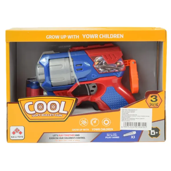 Cool Soft Bullet Gun: Malá pěnová střelná zbraň s náboji v modro-červené barvě 14cm obrázek 6