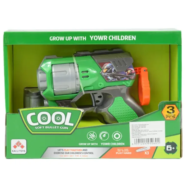 Cool Soft Bullet Gun: Malá pěnová střelná zbraň s náboji v zelené barvě 14cm obrázek 5