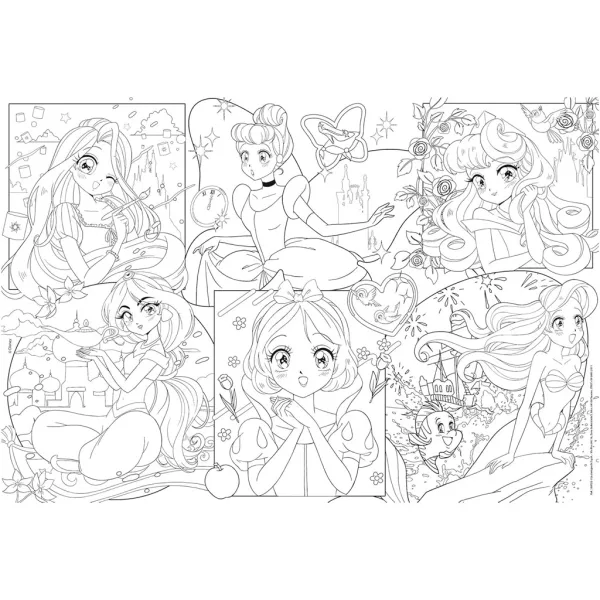 Disney Princezny – Manga kouzlo 2 v 1, 250dílné puzzle a omalovánka 50x35 cm – Lisciani obrázek 3