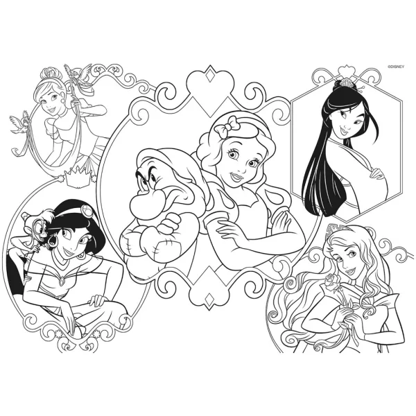 Disney Princezny 2 v 1 2x24dílné maxi puzzle a omalovánky - Lisciani obrázek 4