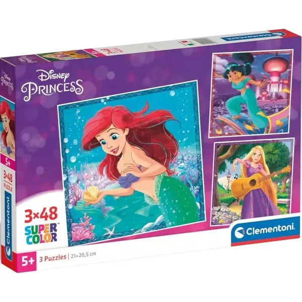 Disney Princezny 3x48 dílků Supercolor puzzle - Clementoni obrázek 1