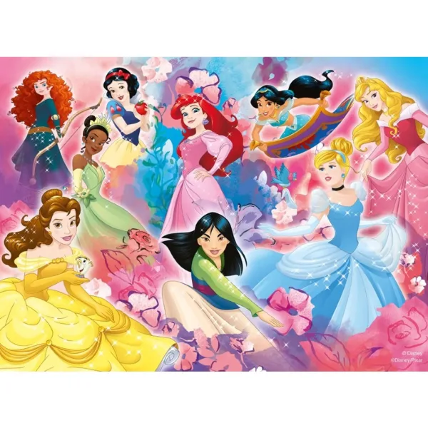 Disney princezny tým 2 v 1, 24dílné Eco maxi puzzle a omalovánky 70x50 cm - Lisciani obrázek 2
