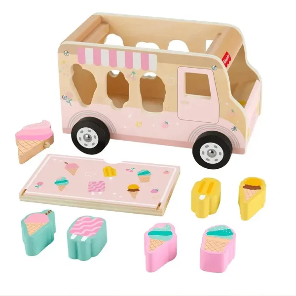 Fisher-Price: Dřevěný zmrzlinový vozík s tříděním tvarů - Mattel obrázek 2