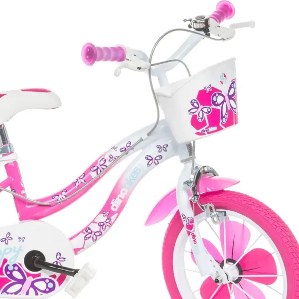 Flappy 16” dětské kolo s košíkem a sedačkou pro panenku v růžovo-bílé barvě – kolo Dino Bikes obrázek 3