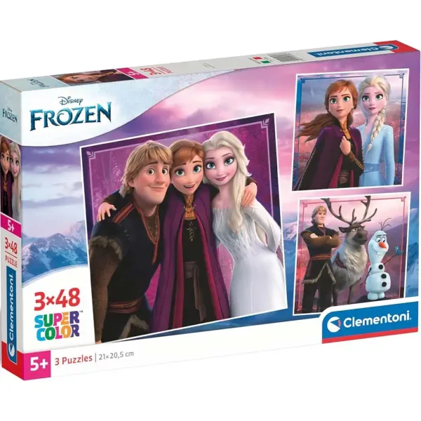 Hlavní postavy Ledového království puzzle 3x48 dílků Supercolor - Clementoni obrázek 1