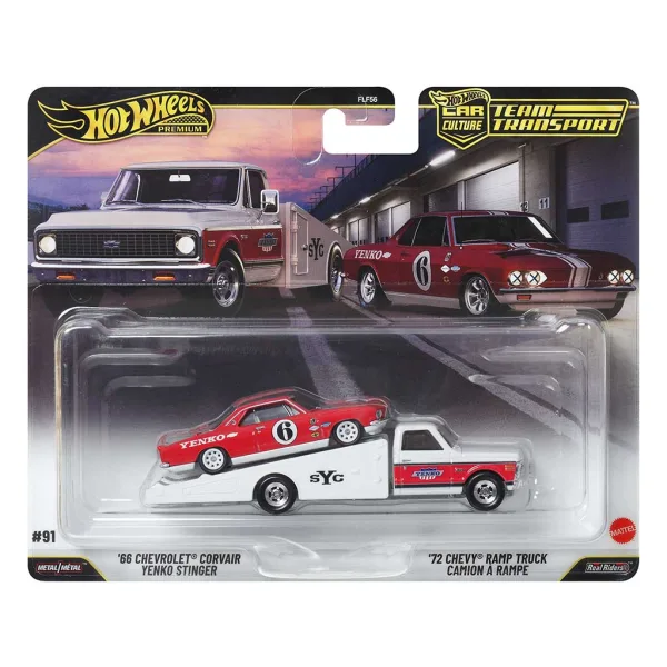 Hot Wheels: 72 Chevy Ramp Truck autotransportér a 66 Chevrolet Corvair autíčko 1/64 - Mattel obrázek 1