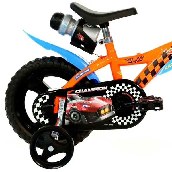 Hot Wheels 12” dětské kolo s držákem na láhev a postranními kolečky v oranžovo-černé barvě – kolo Dino Bikes obrázek 2