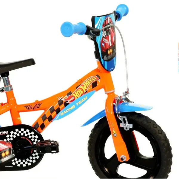 Hot Wheels 12” dětské kolo s držákem na láhev a postranními kolečky v oranžovo-černé barvě – kolo Dino Bikes obrázek 3