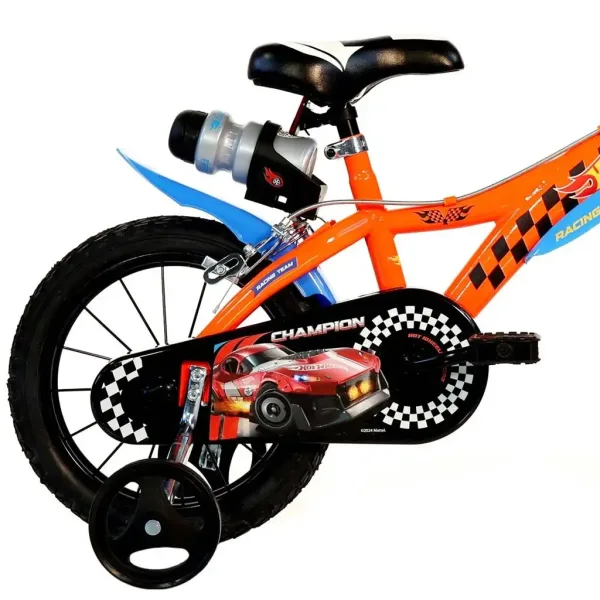 Hot Wheels 14” dětské kolo s držákem na láhev a postranními kolečky v oranžovo-černé barvě – kolo Dino Bikes obrázek 2
