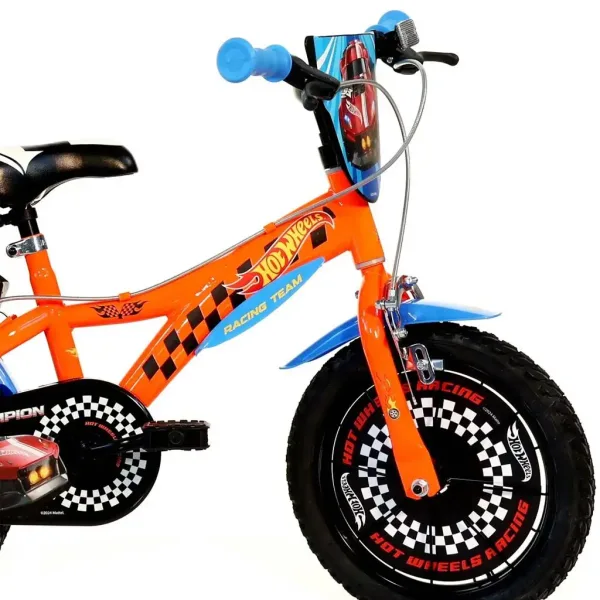 Hot Wheels 14” dětské kolo s držákem na láhev a postranními kolečky v oranžovo-černé barvě – kolo Dino Bikes obrázek 3