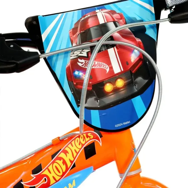 Hot Wheels 14” dětské kolo s držákem na láhev a postranními kolečky v oranžovo-černé barvě – kolo Dino Bikes obrázek 4