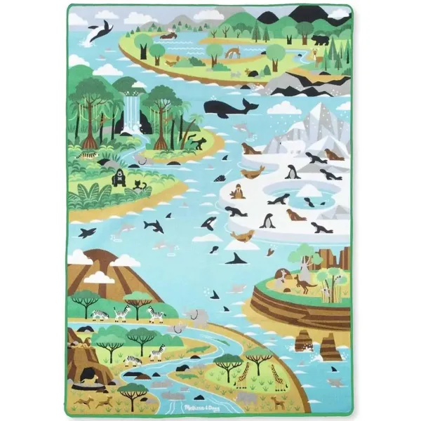 Hrací koberec s motivem zvířecích stanovišť a figurkami zvířat 200x150cm - Melissa & Doug obrázek 2