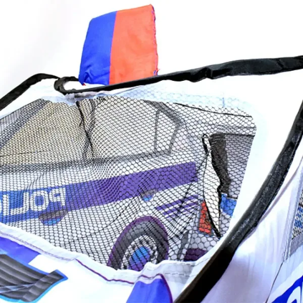 Hrací stan ve tvaru policejního auta s okny z sítě 99x50x50cm obrázek 7