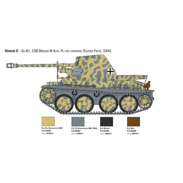 Italeri 1/35 Marder III Ausf. H Sd.Kfz.138 model tank obrázek 4