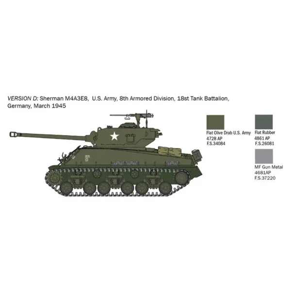 Italeri 1/56 M4A3E8 Sherman Fury tank model obrázek 4