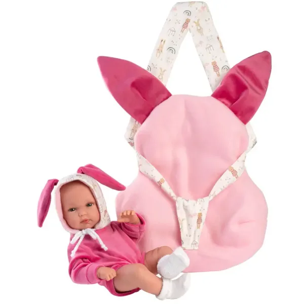 Llorens: Bimba novorozené miminko s růžovým králíčkovým nosítkem 35 cm obrázek 4