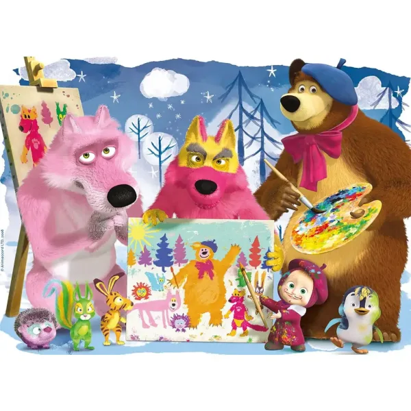 Máša a medvěd malování s přáteli 60dílné maxi podlahové puzzle 70x50 cm - Lisciani obrázek 2