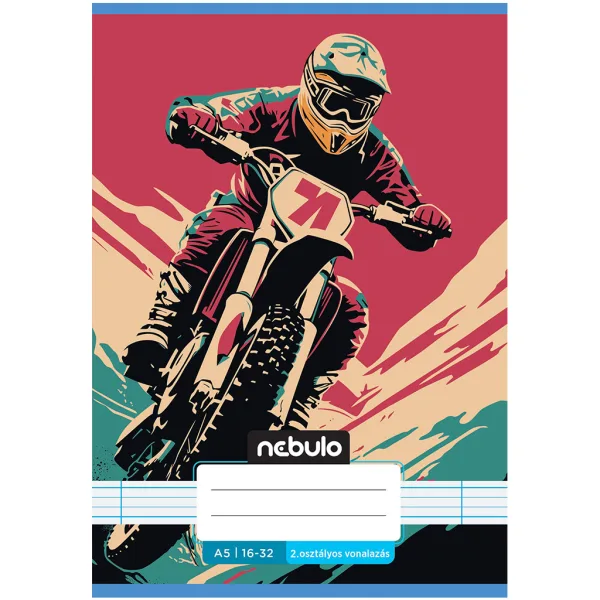 Nebulo: Sešit s motivem cross motorky, linkovaný, 2. třída, 16-32 listů, formát A5, sešitý obrázek 1