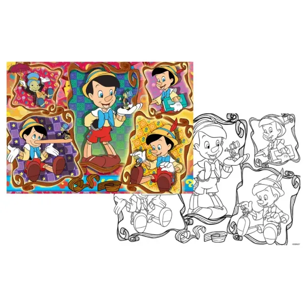 Pinocchio 2 v 1 108dílné puzzle a omalovánka 70x50 cm - Lisciani obrázek 2