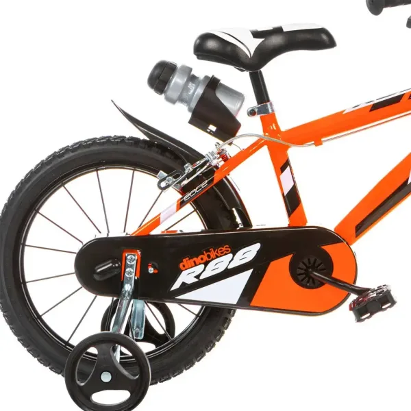 R88 16” dětské kolo s držákem na láhev a postranními kolečky v oranžovo-černé barvě – kolo Dino Bikes obrázek 2