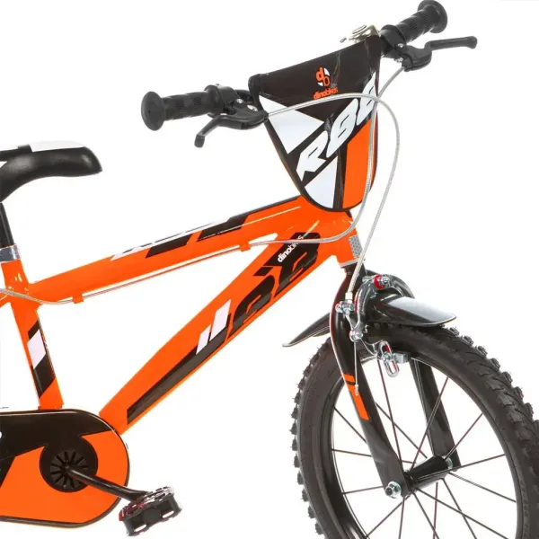 R88 16” dětské kolo s držákem na láhev a postranními kolečky v oranžovo-černé barvě – kolo Dino Bikes obrázek 3