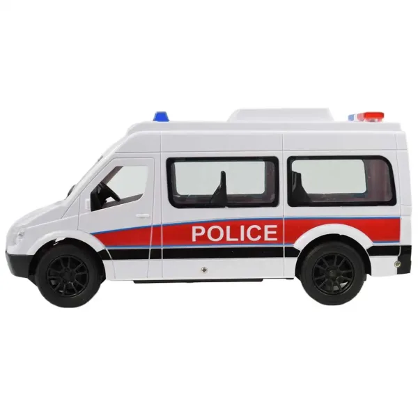 RC dálkově ovládaný bílý policejní minibus s efekty světel 2,4GHz v měřítku 1/12, 30cm obrázek 3