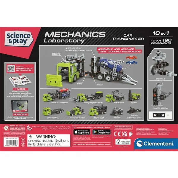 Science & Play: Mechanická dílna – Dvoupodlažní přepravník aut stavebnice – Clementoni obrázek 2