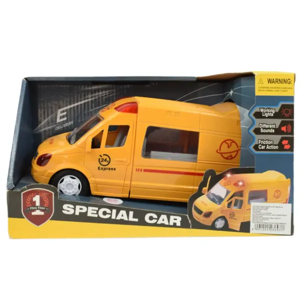 Speciální auto: Žluté expresní doručovací auto se světlem a zvukem, funkce volnoběžných kol 24cm obrázek 8