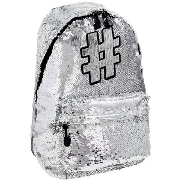 Spirit: Hashtag Stříbrný třpytivý školní batoh, batoh ve stříbrné barvě 41x32x21cm obrázek 1
