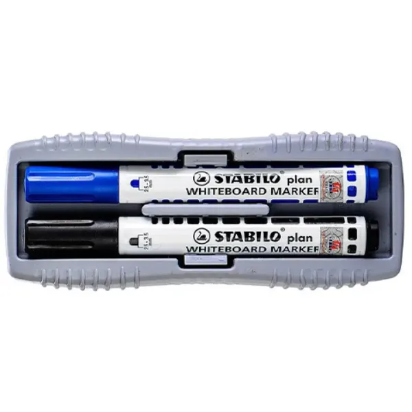 Stabilo: Plan WhiteBoard marker modrý a černý tabulový fix + houba obrázek 2