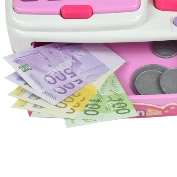 Šťastné Nakupování: Elektronická pokladna v bílo-růžové barvě se zvukem a doplňky 22,5x17cm obrázek 2