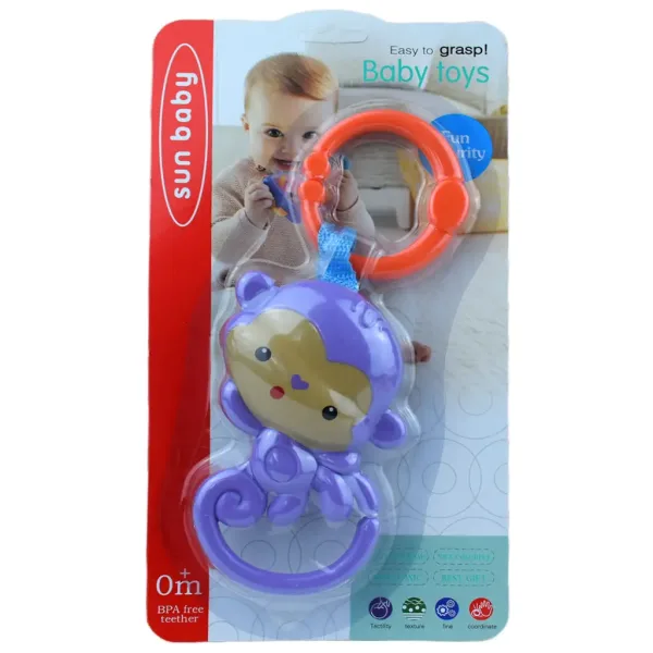 Sun Baby: Veselá fialová opice bez BPA dětská chrastítko obrázek 4