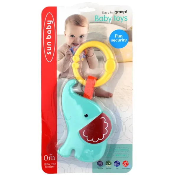 Sun Baby: Veselý slon bez BPA modré dětské chrastítko obrázek 4