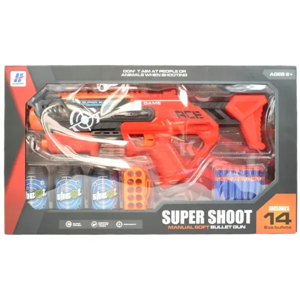 Super Shoot: Manuální pěnová střelná zbraň s náboji a lahví s cíli 46 cm obrázek 5