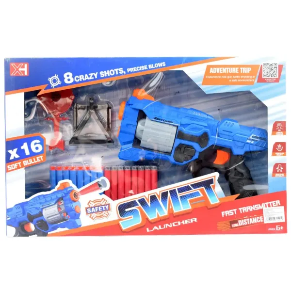 Swift Launcher: Ruční houbačka s bubnovým zásobníkem, náboji a terčem 32cm obrázek 8